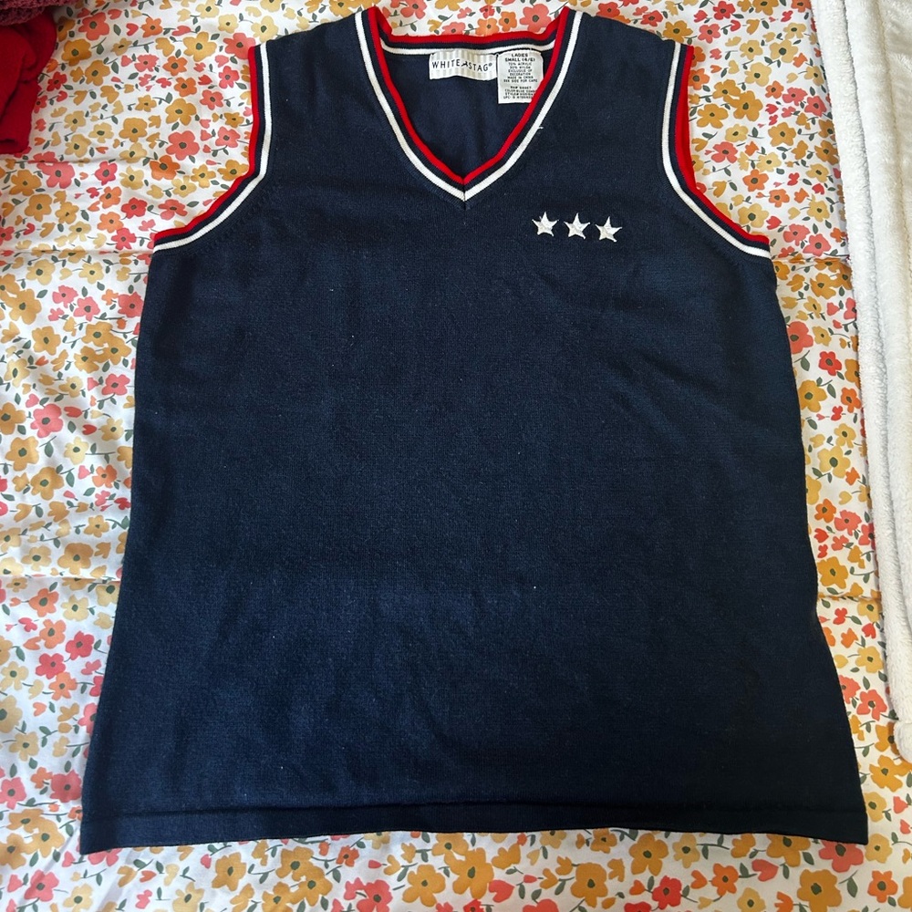 White Stag V-Neck Navy Sweater with Stars